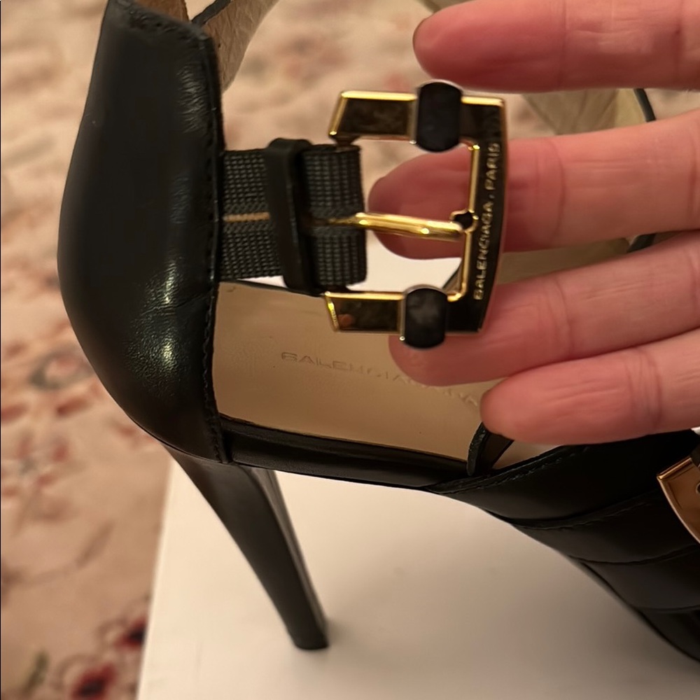 Balenciaga Sandal Pelle S. cuoio Veau Poli Black Women's Heels made in Italy 40 - Picture 4 of 9